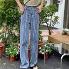 Print Washed Wide Leg Jeans