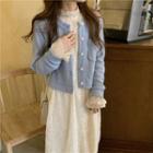 Knit Cropped Cardigan + Lace Long Dress