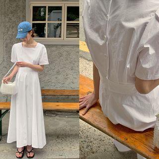 Square-neck Long Flare Dress