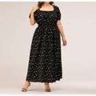 Puff Sleeve Square-neck Dotted Maxi Dress