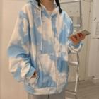 Tie-dyed Zip-up Hoodie Blue & White - One Size