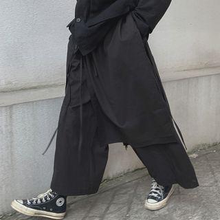 Couple Matching Mock Two-piece Wide-leg Pants Black - One Size