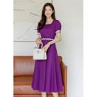 Square-neck Floral-trim Midi Dress