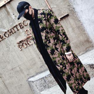 Long Notch-lapel Camo Buttoned Coat