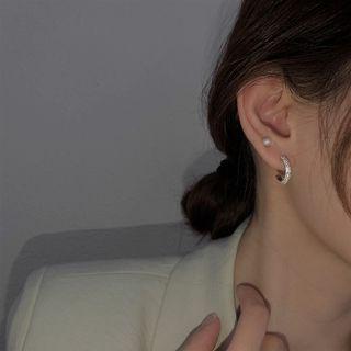 Rhinestone Sterling Silver Asymmetrical Earring