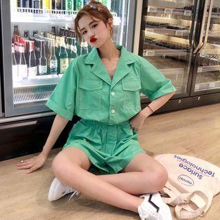 Pocket Detail Elbow-sleeve Playsuit