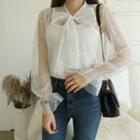 Set: Tie-front Sheer Top + Spaghetti-strap Top Ivory - One Size