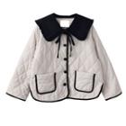 Wide-collar Tie-neck Quilted Button Jacket