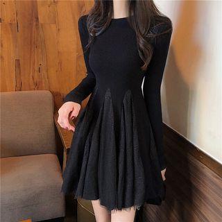 Mesh Paneled A-line Knit Dress