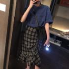 Irregular Plaid A-line Midi Skirt