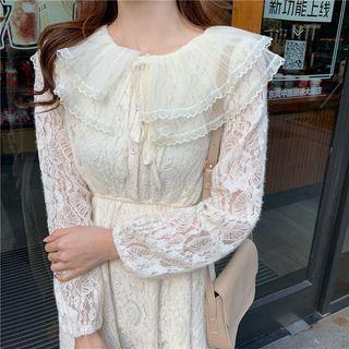 Long-sleeve Peter Pan Collar Lace Dress Almond - One Size