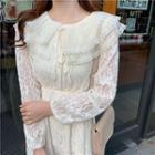 Long-sleeve Peter Pan Collar Lace Dress Almond - One Size