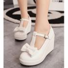 Lolita Cosplay Bow T-strap Wedge Pumps