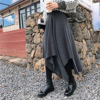 Asymmetrical A-line Midi Knit Skirt