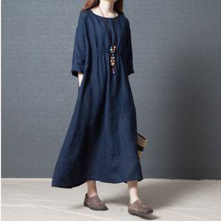 3/4-sleeve Maxi A-line Dress