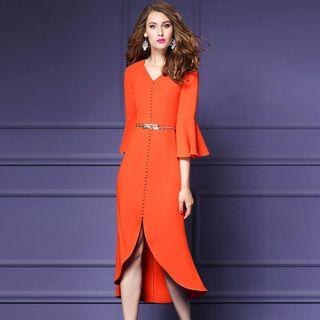 Bell-sleeve Flared Sheath Dress