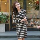 Long-sleeve Houndstooth Dress