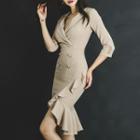 Double-breasted 3/4-sleeve Mermaid Sheath Dress