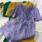Deep V-neck Drawstring Knit Mini Dress In 6 Colors