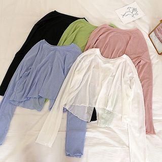 Plain Off-shoulder Long-sleeve Light Top