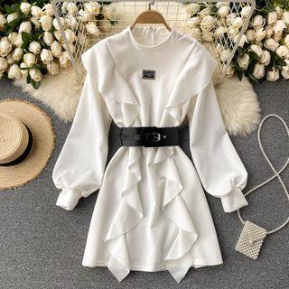 Small Stand-collar Ruffle Puff-sleeve Dress
