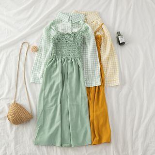 Set: Check Long-sleeve Shirt + Smocked Dress