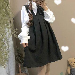 Plain Shirt With Bow Tie / Plain Pinafore Dress
