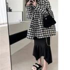 Houndstooth Loose-fit Coat Black & White - One Size