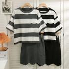 Set: Striped Loose T-shirt + Mini Skirt
