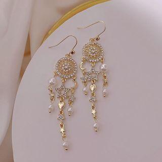 Rhinestone Faux Pearl Dangle Earring / Clip On Earring