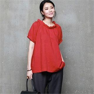 Frill-neck Short-sleeve Top