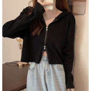 Plain Long-sleeve Knit Hooded Jacket