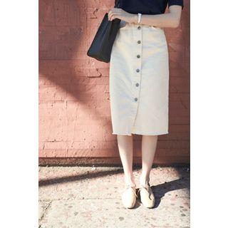 Fray-hem Buttoned A-line Midi Skirt