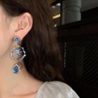 Rhinestone Star Dangle Ear Stud Earring - Non-matching - Silver Pin - Star & Moon - Blue - One Size