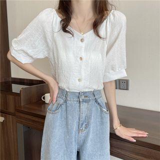 V-neck Puff Sleeve Crop Blouse