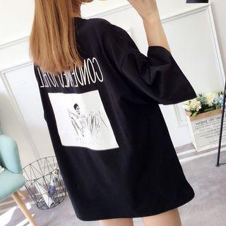 Skull Print 3/4-sleeve T-shirt