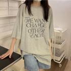 3/4-sleeve Lettering T-shirt Gray - One Size