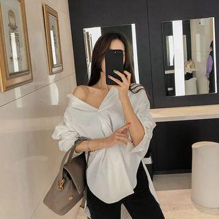 Half-placket Dip-back Shirt Ivory - One Size