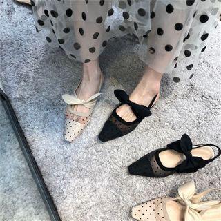 Polka Dot Pointed Bow Slingback Pumps
