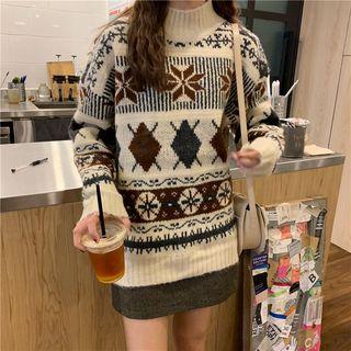 Mock Neck Pattern Sweater As Shown In Figure - One Size