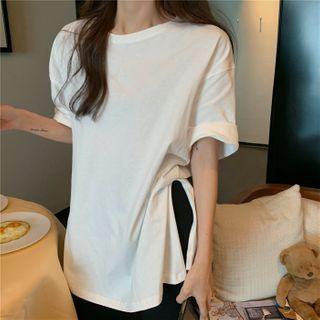 Short Sleeve Slit-side Plain T-shirt