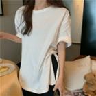 Short Sleeve Slit-side Plain T-shirt