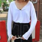 Plain V-neck Long-sleeve Blouse