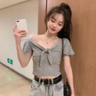 Ribbon-neckline Crop T-shirt