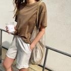 Short-sleeve Linen T-shirt Brown - One Size
