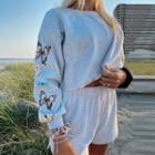 Long Sleeve Butterfly Print Loose-fit Sweatshirt