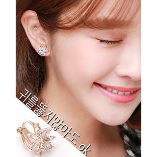 Rhinestone Flower Clip-on Earrings