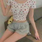 Short-sleeve Strawberry Print Cropped T-shirt Strawberry - One Size