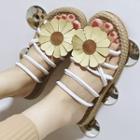 Flower Faux-leather Straw Flat Sandals