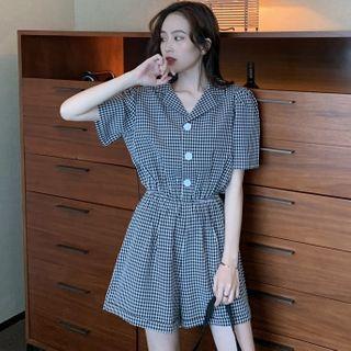 Plaid Short-sleeve Playsuit Plaid - One Size